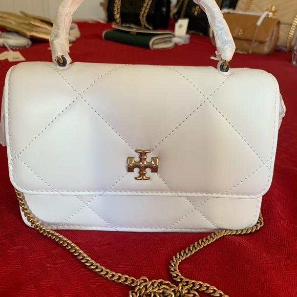 Tory Burch Mini Kira Diamond Quilted Leather Top Handle Bag- Blanc - Picture 1 of 14